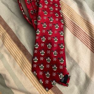 Christmas necktie with snowmen and snowflakes